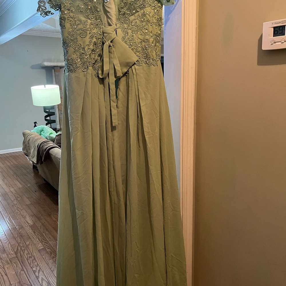 Sage Embellished Tie Front Maxi Gown